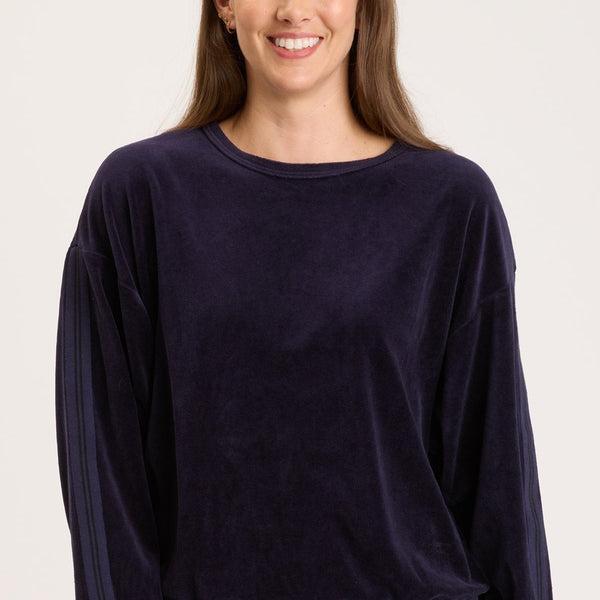 Rugby Stripe Dottie Sweatshirt in Navy – XCVI